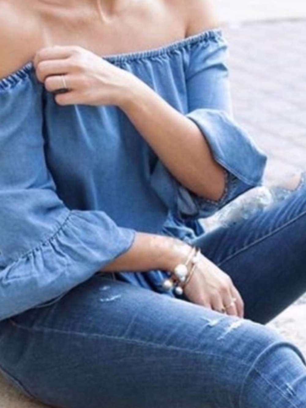 ZARA Premium Denim Collection Lightweight Blue Ruffle Hem Top 100% Lyocell - Picture 8 of 8
